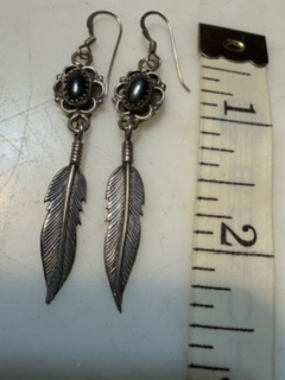 VINTAGE Navajo Sterling Silver Shadowbox Feather Earrings Signed AJ - Picture 10 of 11